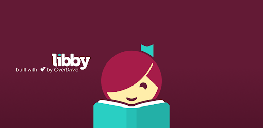 A simplified image of a girl reading a book. To her left, text reads "Libby, built with [love] by overdrive."